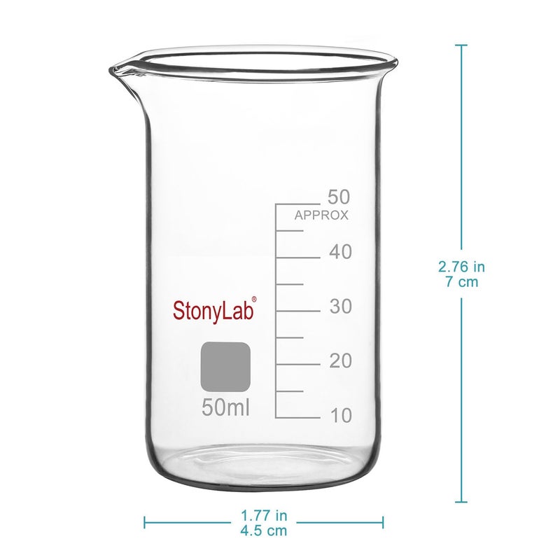 stonylab كوب زجاجي، عبوة واحدة من زجاج البورسليكات، كوب طويل مدرج مع فوهة صب، 50 مل - Image 2